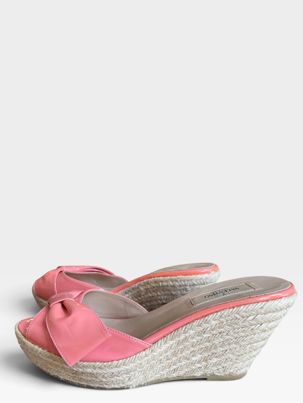Valentino Mena Bow Patent Leather Wedge Espadrille Womens 8.5 39 Slide Sandals - Picture 13 of 13